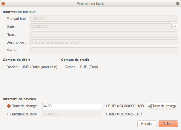 Modifier le taux de change