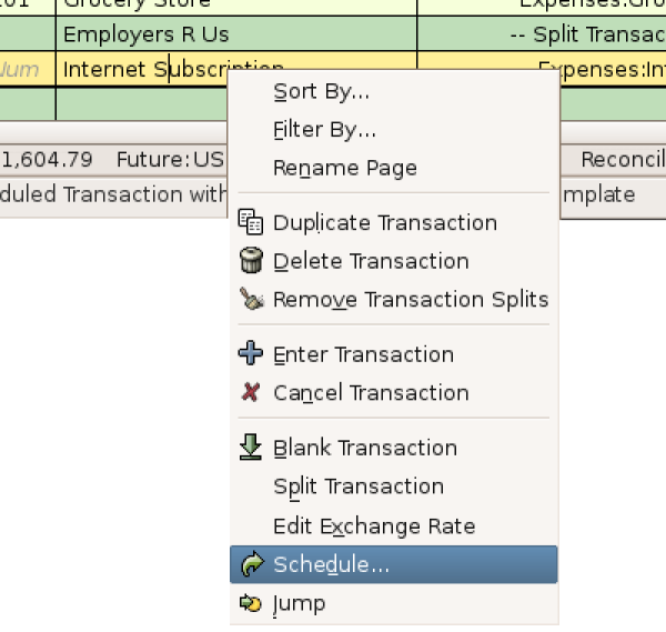 Deuxième étape: créer une transaction planifiée à partir du grand livre