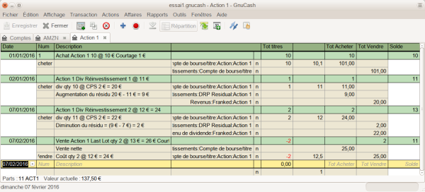 Image du registre du compte de titre dans la vue du journal des transactions, avant le nettoyage du lot Image du registre du compte de titre dans la vue du journal des transactions, avant le nettoyage du lot